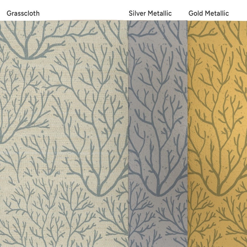 Coastal Blue Gray Grasscloth Wallpaper Coral Reef by Kittenlane Coral