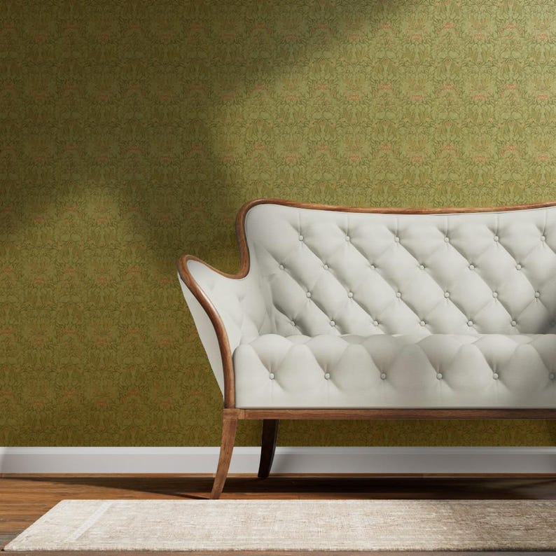 ビクトリアンフローラルゴールドまたはシルバーメタリック壁紙 - bloomerydecorのペールフローラルダマスク - Spoonflowerのピンクボタニカル壁紙ロール 画像 3