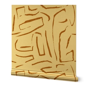 Modern Abstract Gold or Silver Metallic Wallpaper - Indu Ochre by holli_zollinger - Geometric Bold Graphic Wallpaper Roll by Spoonflower