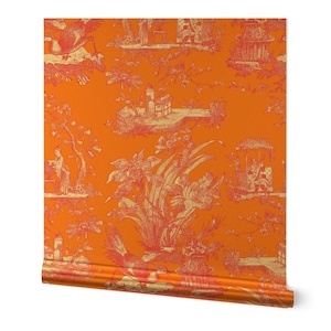 Maximalist Toile Gold or Silver Metallic Wallpaper - Neon Chinoiserie by peacoquettedesigns - Antique Vintage Wallpaper Roll by Spoonflower