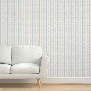 Cottage Stripe Grasscloth Wallpaper - Libby Stripe Soft Blue by danika_herrick - Blue Preppy Textured Sisal Wallpaper by Spoonflower