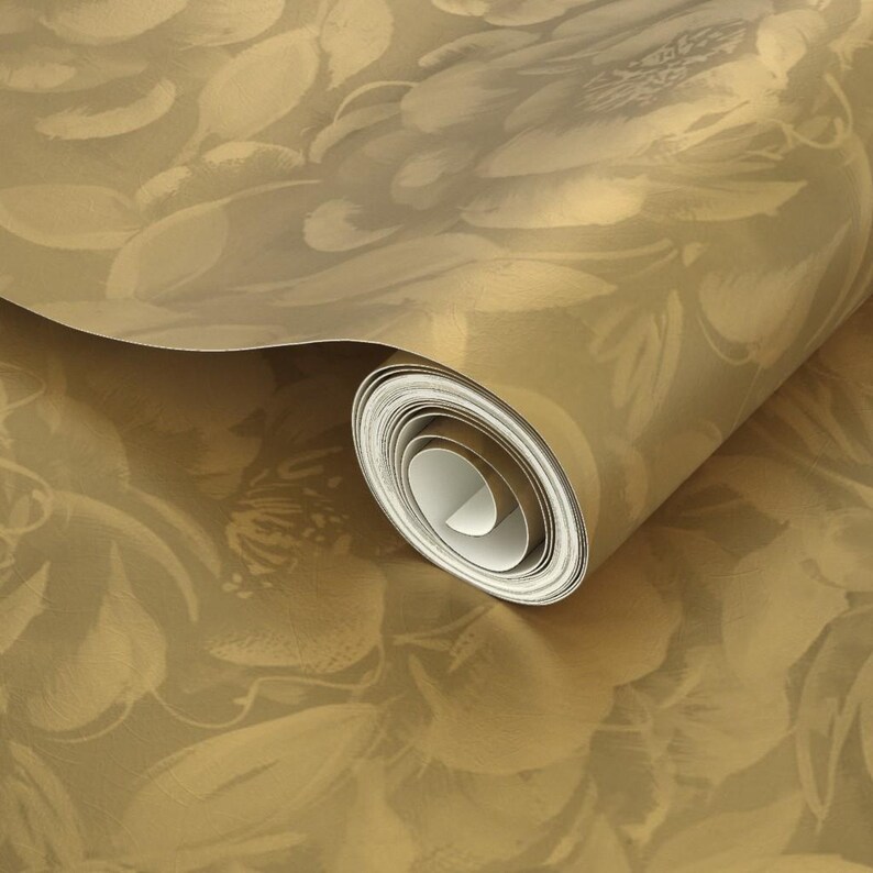Floral Gold or Silver Metallic Wallpaper - White Watercolor Peonies by ...