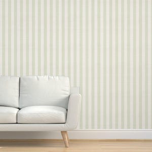 Soft Green Stripe Grasscloth Wallpaper - Stripe Faded Green by lilyoake - Vertical Gustavian Textured Sisal Wallpaper by Spoonflower