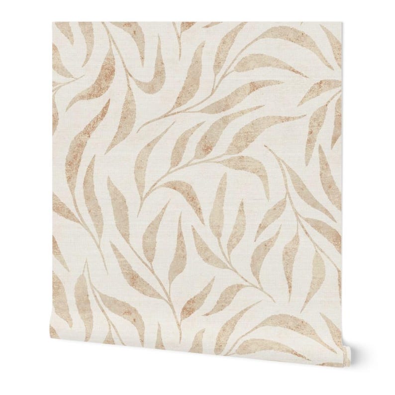 Neutral Nature Leaf Grasscloth Wallpaper - Beige Calm by Digitalarsiart ...