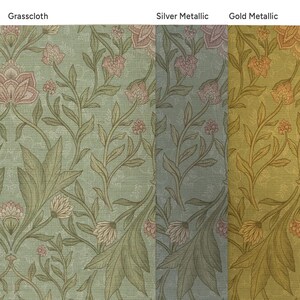 ビクトリアンフローラルゴールドまたはシルバーメタリック壁紙 - bloomerydecorのペールフローラルダマスク - Spoonflowerのピンクボタニカル壁紙ロール 画像 9