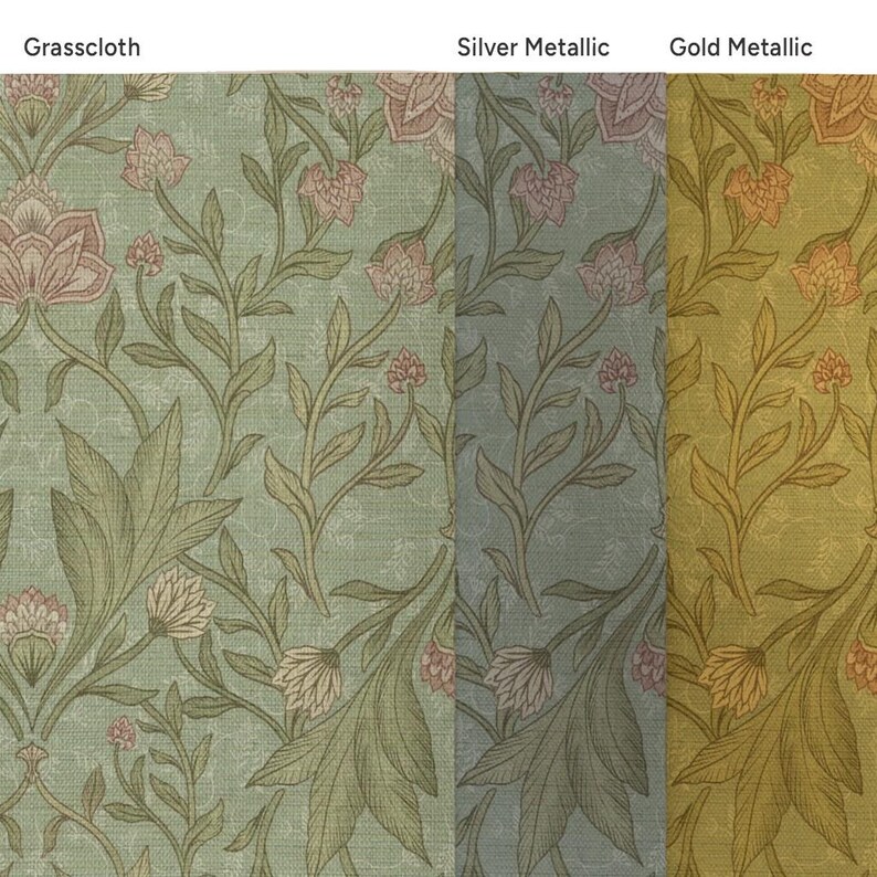 ビクトリアンフローラルゴールドまたはシルバーメタリック壁紙 - bloomerydecorのペールフローラルダマスク - Spoonflowerのピンクボタニカル壁紙ロール 画像 9