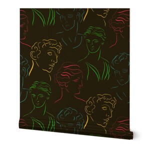Vaporwave Neon Gold or Silver Metallic Wallpaper - Classical Art Head by flourish_&_bloom_studio - Sculpture Wallpaper Roll by Spoonflower