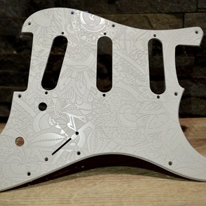 Custom White Vintage Psychedelic Textured Pickguard Fits Fender Stratocaster - USA Made
