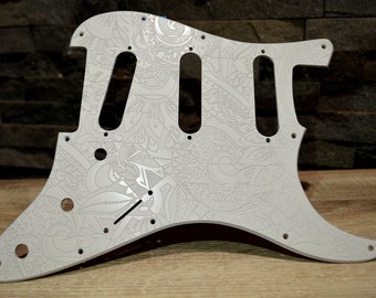 Golpeador psicodélico vintage blanco personalizado con textura, compatible con Fender Stratocaster. Fabricado en EE. UU.