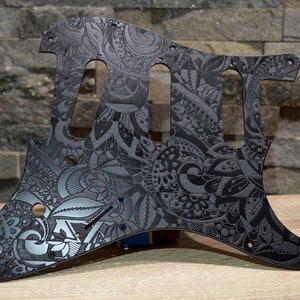Custom Black Vintage Psychedelic Textured Pickguard Fits Fender Stratocaster - USA Made