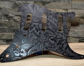 Custom Black Vintage Psychedelic Textured Pickguard Fits Fender Stratocaster - USA Made