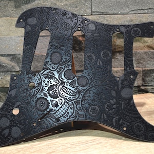 Black Sugar Skulls Textured Pickguard - Fender Stratocaster - USA