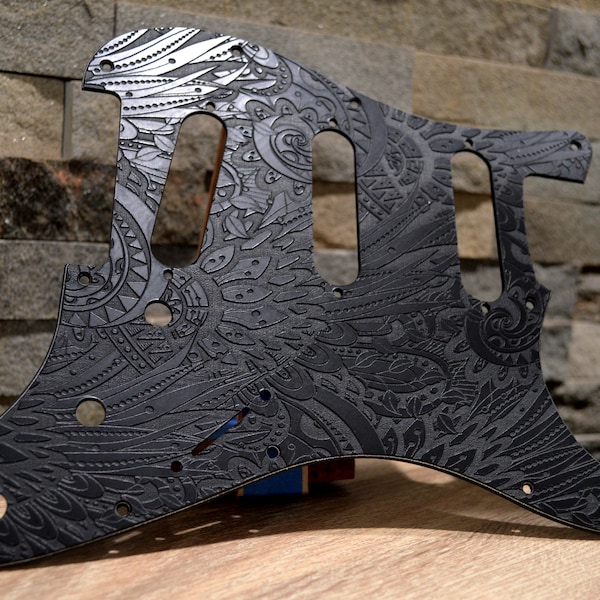 Custom Black Psychedelic Textured Pickguard Fits Fender Stratocaster - USA Made