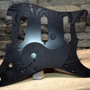 Custom Black Yinyang Textured Pickguard - Fits Fender Stratocaster - USA Made