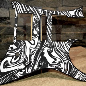 Custom Textured Black & White Swirl Pickguard IBANEZ JEM or RG550 Japan