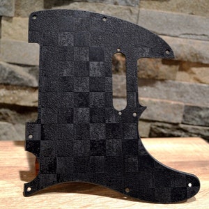 Black Distressed Checker Textured Pickguard - Fits Fender Telecaster - USA Made