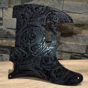 Custom Black Psychedelic 2 Paisley Textured Pickguard - Fits Fender Telecaster - USA Made