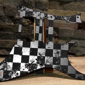 Faux Brushed Aluminum Distressed Checker Pickguard IBANEZ JEM or RG550 Japan - Plastic