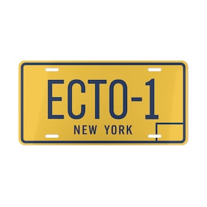 May include: Yellow license plate with black text that reads "ECTO-1" and "NEW YORK".