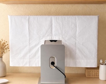 Copertura bianca per monitor – Copertura per monitor di computer, adatta per iMac e Studio Display, minimalista, sostenibile, realizzata con tessuto riciclato.