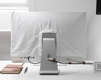 Copertura bianca per monitor – protezione antipolvere per lo schermo, copertura per monitor da 27 pollici, minimalista, realizzata in tessuto riciclato
