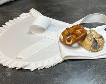 Mother’s Day Gift Set – White Apron with Ruffle & Bread Cloth 43×67 cm, Kitchen Set, Reusable, Handmade