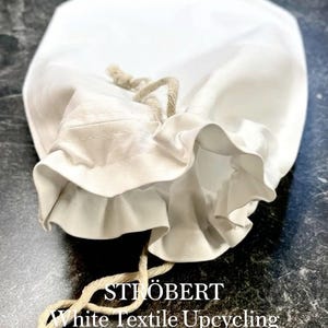 Worek na pieczywo wykonany z tkaniny ze ściągaczem z bawełny | Tekstylia hotelowe z recyklingu – Zrównoważony worek na pieczywo, 2 rozmiary – Torba na bagietkę, ręcznie robiona w Niemczech