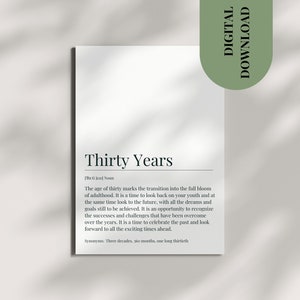 Cadeau d'anniversaire 30 ans, carte 30 ans, cadeau 30 ans imprimable et réutilisable, affiche carte 30 ans dans la trentaine