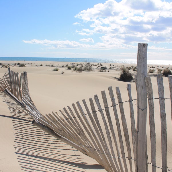 Affiche photo paysage de mer, plage sauvage de Camargue Gardoise, Occitanie, France