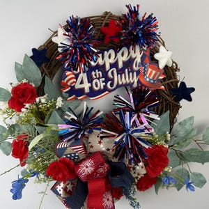 Patriotic 4 Th of July Wreath  Red White and blue Grapevine Wreath