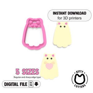 Könnte beinhalten: Ein rosa Ausstecher in Form eines Hamsters, mit zwei gelben Hamster-Keksen und einem rosa Herz. Das Bild enthält den Text "SOFORT-DOWNLOAD für 3D-Drucker", "5 GRÖSSEN" und "DIGITALE DATEI".