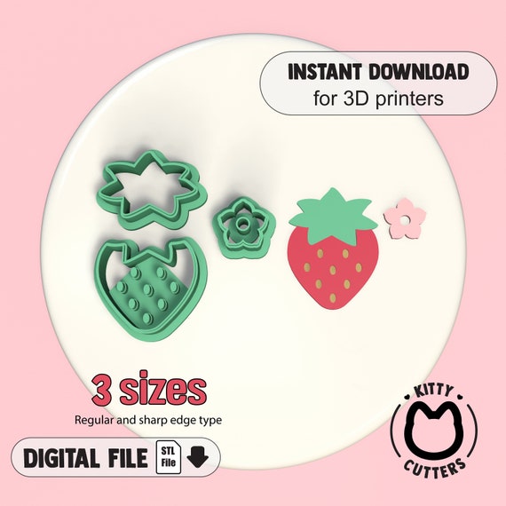 Strawberry Clay Cutter STL | Flower Clay Cutter Digital File Stl | Polymer Clay Cutter Files | Strawberry Clay Cutter File | Clay Cutter STL