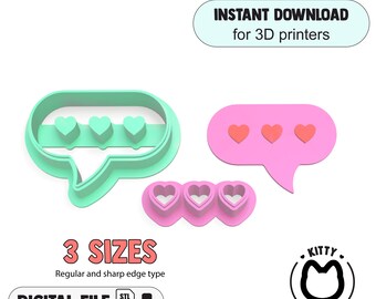 Wycinak do dymków w kształcie serca | Love Speech Bubble Clay Cutter STL | Walentynkowy nóż do gliny STL | Przecinarka do gliny polimerowej w kształcie serca | Plik cyfrowy STL