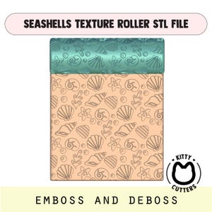 Schelptextuurroller STL | Naadloos oceaanpatroon voor polymeerklei en aardewerk | Reliëf- en diepdruk zomertextuurroller digitaal