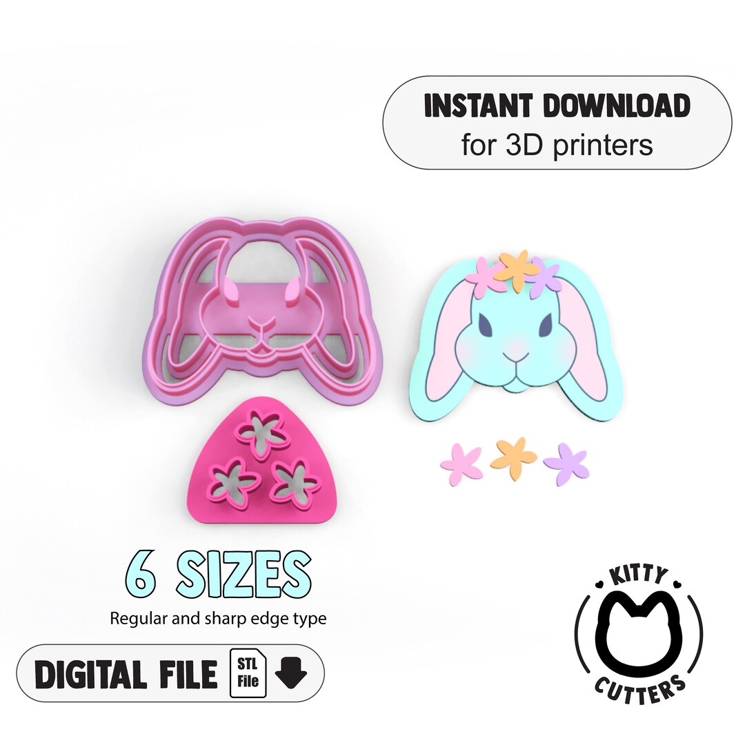 Bunny Clay Cutter Stl | Bunny Polymer Clay Cutters | Rabbit Polymer ...