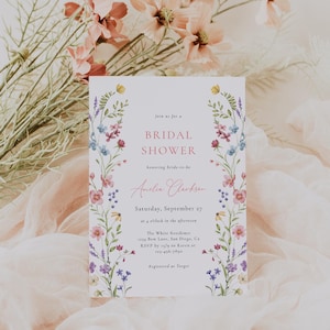 Wildflower Bridal Shower Invitation Template Pastel Floral Bridal Shower Invite Boho Flowers Invitation Field Flowers Bridal Invite | W004