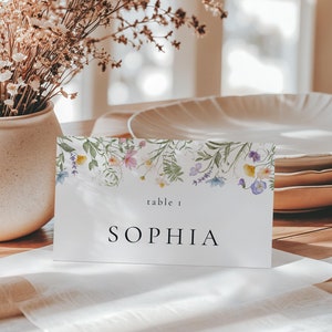 Wildblumen Tischkarte Vorlage Bearbeitbar Botanische Hochzeit Sitzkarte Skurril Blumen Namenskarten Pastell Blumen Hochzeit Namensschild | VM10