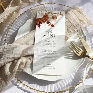 Thanksgiving Menü Vorlage Boho Herbst Thanksgiving Dinner Menu Card Herbst Floral Friendsgiving Menü Bearbeitbar Herbst Dinner Party Menükarte | TG02