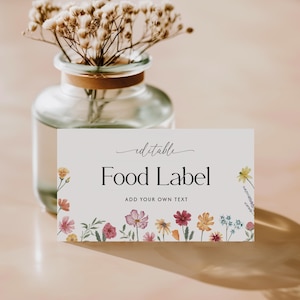 May include: Editable food label with a floral border. The text reads "editable Food Label ADD YOUR OWN TEXT".