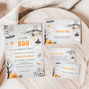 Zestaw zaproszeń na przyjęcie z okazji Halloween Baby Shower Szablon zaproszenia na przyjęcie z okazji Baby Shower Little Boo Zaproszenie na przyjęcie z okazji Halloween Baby Shower w duchu Zaproszenie na jesień | HB05