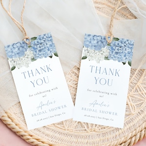 Something Blue Bridal Shower Favor Tag Tempate Blue Hydrangea Thank You Tag Dusty Blue Bridal Shower Tag Floral Shower Favors Tag | K006