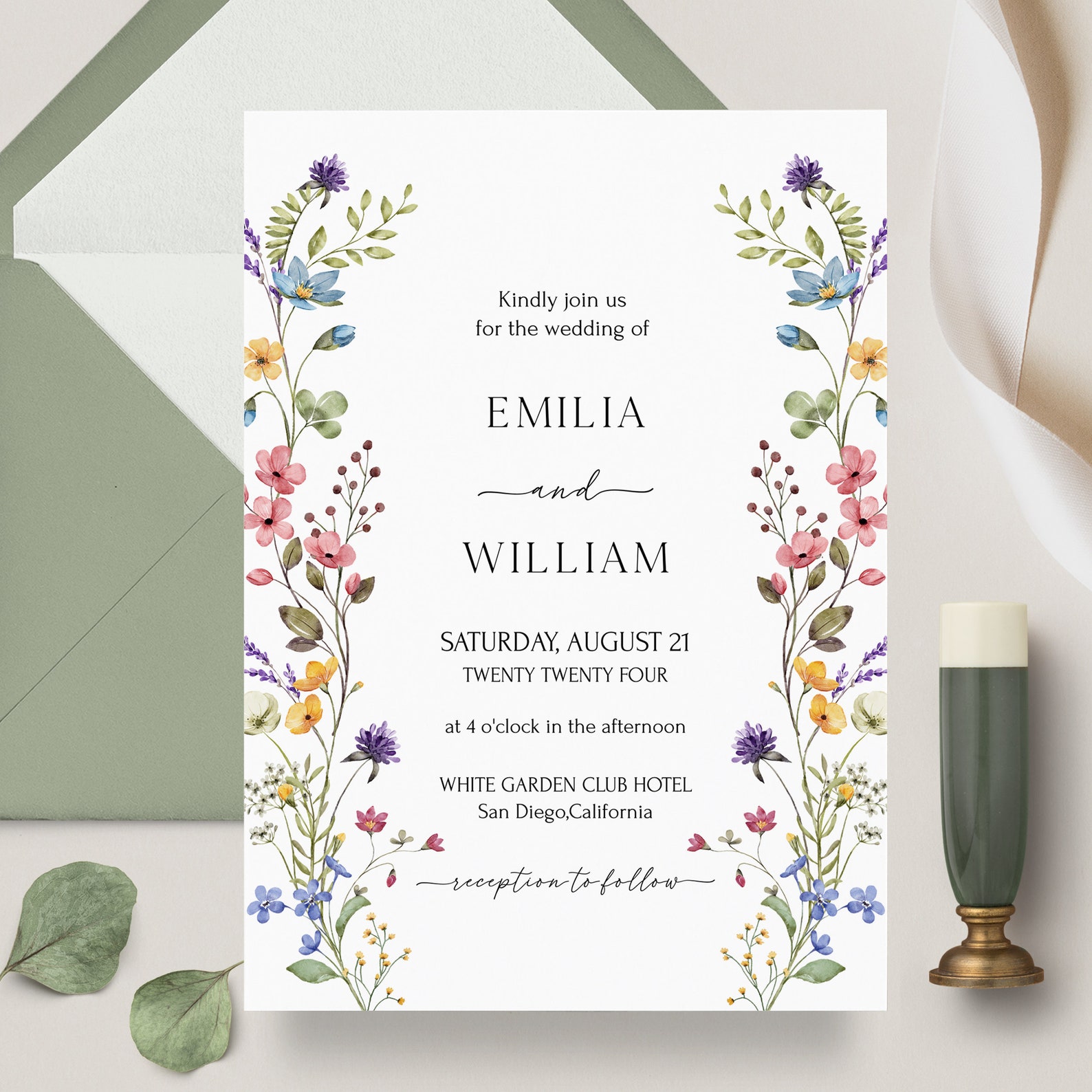 Wildflower Wedding Invitation Template,floral Wedding Invitation Card,boho Flower Editable ...