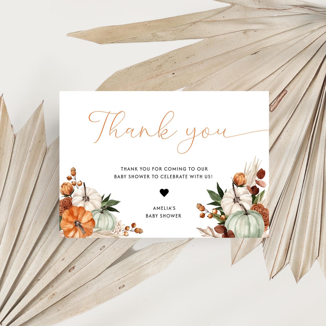 Pumpkin Thank You Card Template Little Pumpkin Baby Shower Thank You ...