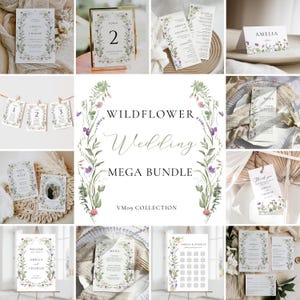 Ensemble de faire-part de mariage floral pastel modifiable pour un bouquet de fleurs sauvages Ensemble de modèles de mariage botaniques couronne de fleurs sauvages | VM09