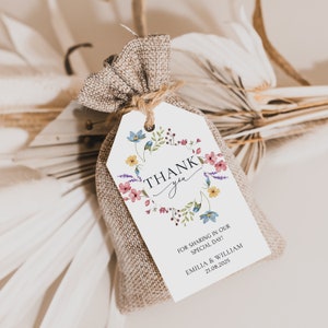 Wildblumen Gunst Tag Vorlage Bearbeitbarer Hochzeit Tag Boho Blumen Dankeschön Tag Floral Gunst Tag, Hochzeit Gunst Tag Vorlage Printable |EVA