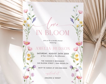 Wildflower Bridal Shower Invitation Template Love in Bloom Bridal Shower Invitation Floral Bridal Shower Invite Garden Bridal Shower | BM02