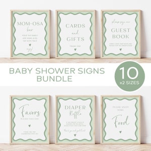 Grüne gewellte Babyparty Zeichen-Bündel-Rahmen-Tischschild-Set gewellte Babyparty-Digitalschild-Vorlagen Spaß-Babyparty-Zeichen|WS01
