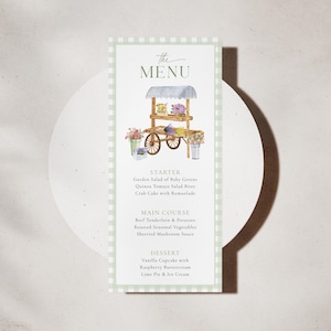 Modèle de menu de douche nuptiale hors marché Carte de menu de marché fermier Menu de douche nuptiale de fleurs printanières imprimable Menu Garden Party | BM04