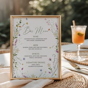 Wildblumen Bar Menü Zeichen druckbare Getränke Zeichen Feldblumen Bar Menü bearbeitbare Signatur Getränkekarte Boho Blumen Cocktail Menü Zeichen | KL02
