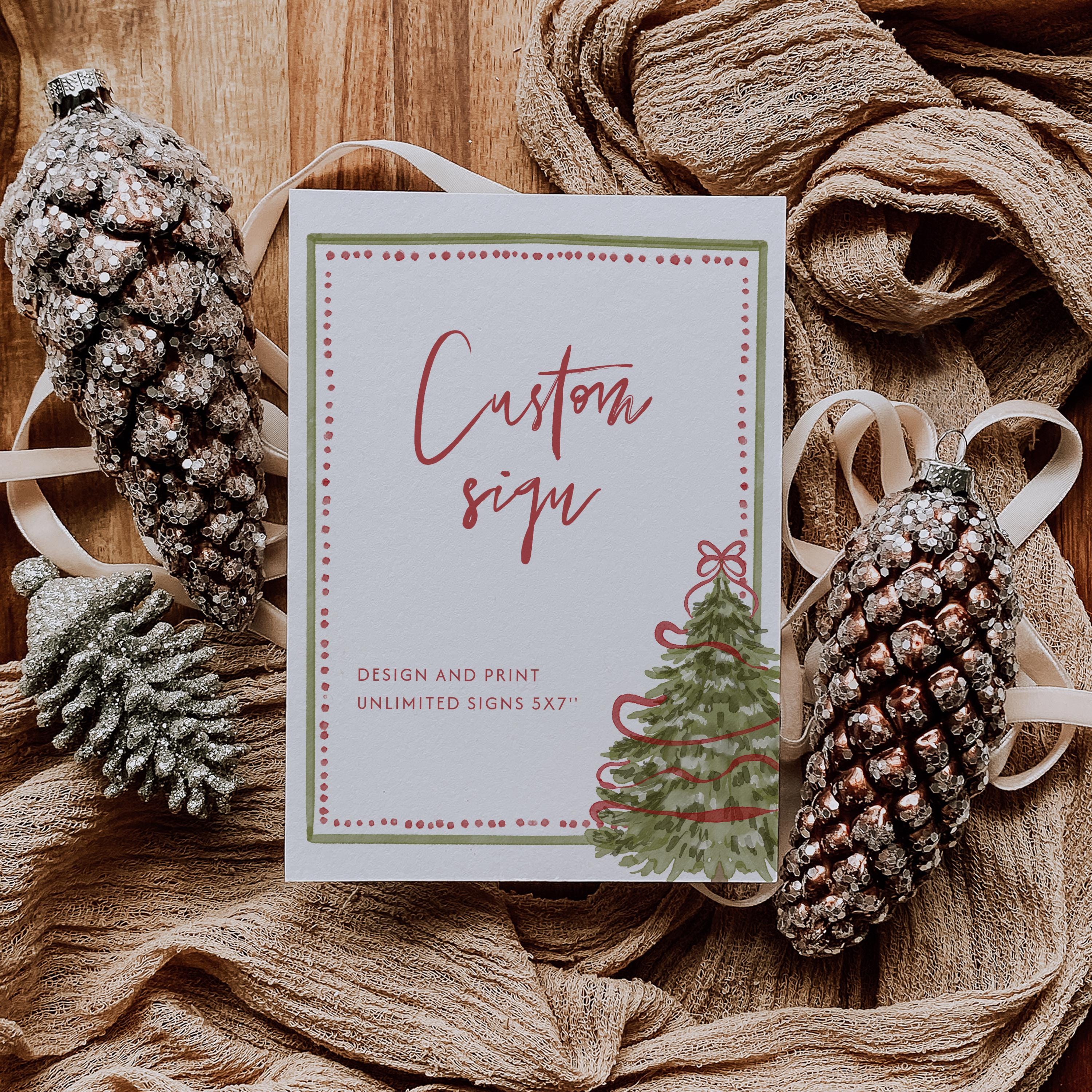 Sign Off Pattern Christmas Christmas Custom Sign Template Editable Table Sign Christmas Tree Party ...